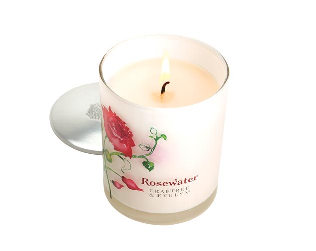 Rosewater-scented candle, $30, Crabtree & Evelyn 