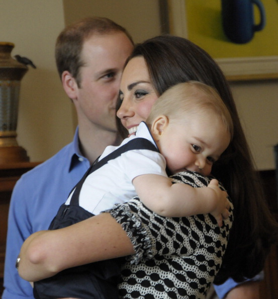 WELLINGTON, NZ - APRIL 09:  In this handout photo provided by Government House NZ, Prince William, Duke of Cambridge, Catherine, Duchess of Cambridge and Prince George of Cambridge attend Plunkett's Parent's Group at Government House on April 9, 2014 in Wellington, New Zealand. The Duke and Duchess of Cambridge are on a three-week tour of Australia and New Zealand, the first official trip overseas with their son, Prince George of Cambridge. (Photo by Government House NZ via Getty Images)
