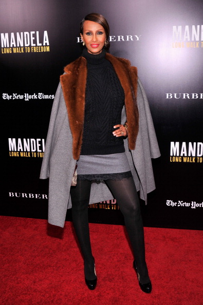 NEW YORK, NY - NOVEMBER 25: Model Iman attends "Mandela: Long Walk To Freedom" screening hosted by U2, Anna Wintour, Bob and Harvey Weinstein with Burberry at Ziegfeld Theater on November 25, 2013 in New York City. (Photo by Stephen Lovekin/Getty Images)