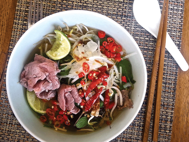 A bowl of pho soup, a regional specialty as creted by chef David Thompson