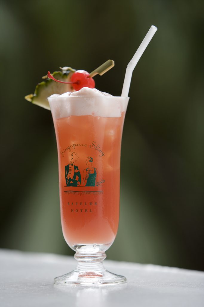 Famous Singapore Sling cocktail at The Long Bar of Raffles Hotel.