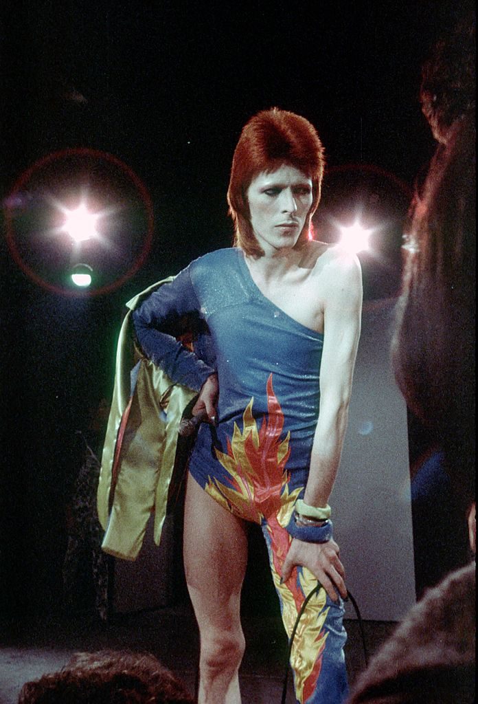 1973: Musician David Bowie performs onstage during his "Ziggy Stardust" era in 1973. (Photo by Michael Ochs Archives/Getty Images)
