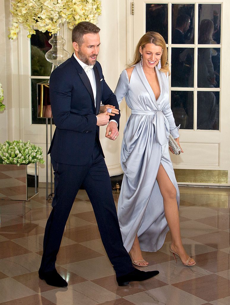 WASHINGTON, DC - MARCH 10: (AFP OUT) Actors Ryan Reynolds and Blake Lively arrive for the State Dinner in honor of Prime Minister Trudeau and Mrs. Sophie Trudeau of Canada at the White House March 10, 2016 in Washington, DC. (Photo by Ron Sachs-Pool/Getty Images)