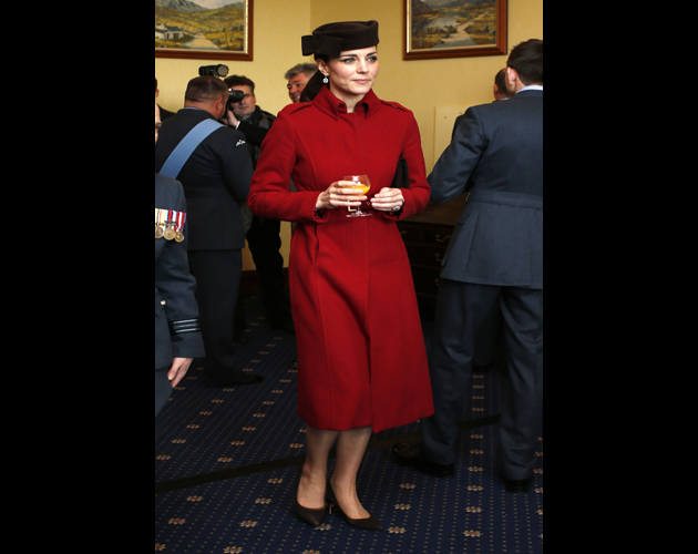 ANGLESEY, WALES - FEBRUARY 18: Catherine, Duchess of Cambridge attends a reception following the ceremony marking the end of RAF Search and Rescue (SAR) Force operations during a visit to RAF Valley on February 18, 2016 in Anglesey, Wales. (Photo by Peter Byrne - WPA Pool/Getty Images)