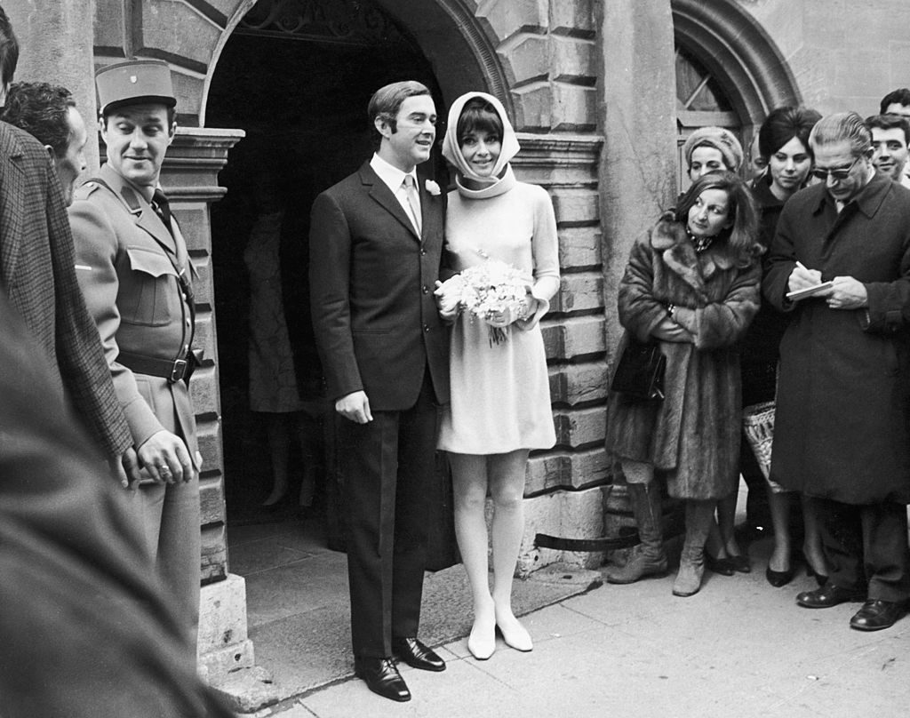 18th January 1969, Belgian actor Audrey Hepburn (1929-1993) and her new husband Andrea Dotti leave the Town Hall after the civil ceremony at Moreges. (Photo by Getty Images/Getty Images)