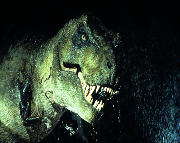 A t-rex in a scene from the film 'Jurassic Park', 1993. (Photo by Universal/Getty Images)