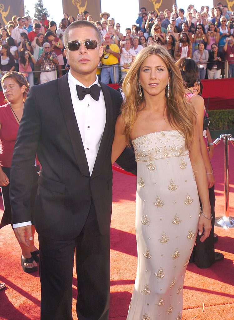 Brad Pitt and Jennifer Aniston during The 56th Annual Primetime Emmy Awards - Red Carpet at The Shrine Auditorium in Los Angeles, California, United States. (Photo by George Pimentel/WireImage)