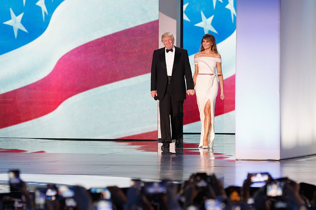 WASHINGTON, DC - JANUARY 20: President Donald Trump and first lady Melania Trump arrive at the Freedom Inaugural Ball at the Washington Convention Center January 20, 2017 in Washington, D.C. President Trump was sworn today as the 45th U.S. President. (Photo by Aaron P. Bernstein/Getty Images)