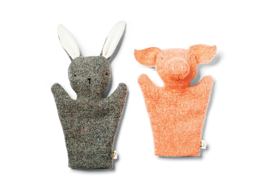 A brown rabbit and pink pig Kids hand puppets