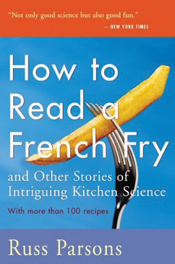 Book cover for How to Read a French Fry. A photo of a fork holding a french fry in mid air with the text overlaid. 