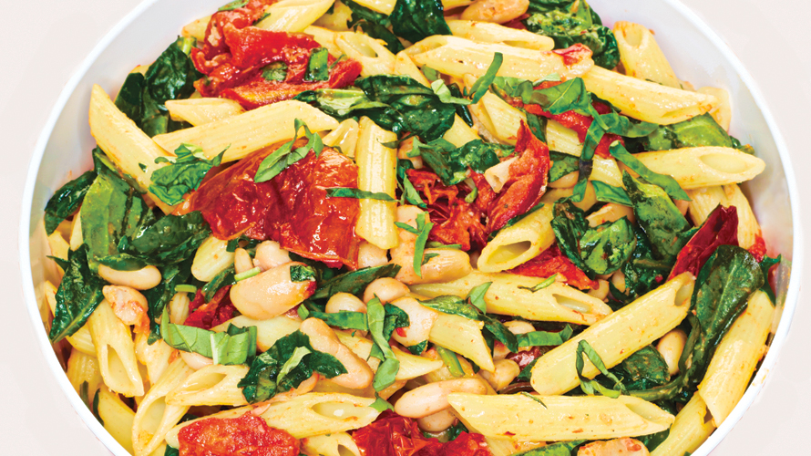 Penne pasta with sun dried tomatoes. 