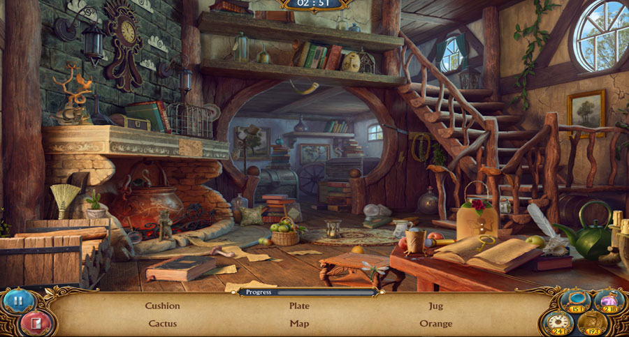 A screenshot of the game speaker notes. A messy room with books shelves and stairs leading up to a den. 