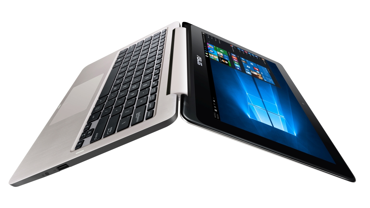 A photo of the Asus-Vivobook-Flip which is a tablet with an option of flipping to a full keyboard. 