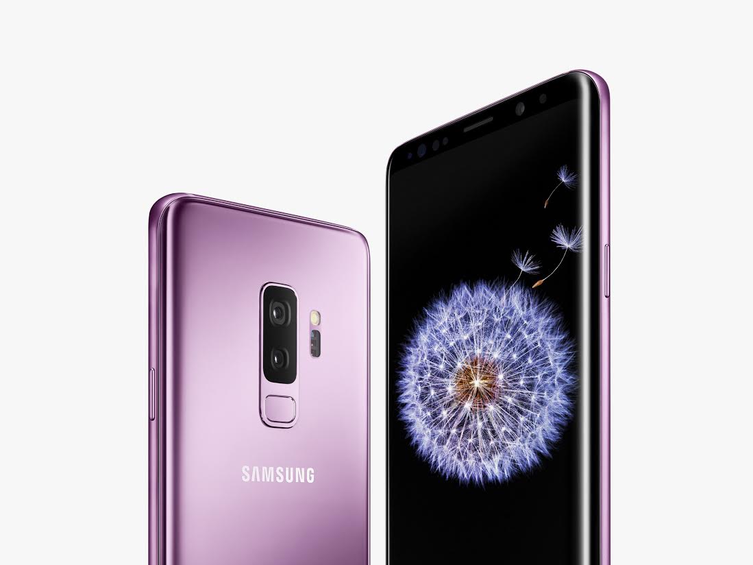 A metallic pink Samsung Smartphone. 