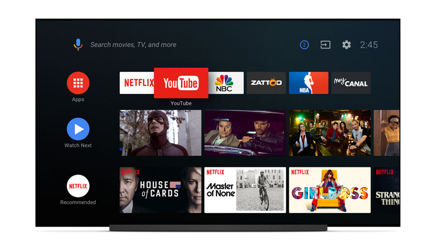 A smart TV with several options displayed on the screen. 