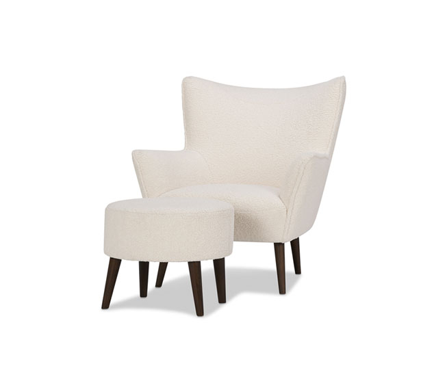 Faux textured wool ivory armchair and matching ottoman