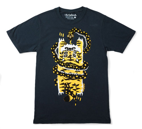 A black t-shirt with tiger and snake print