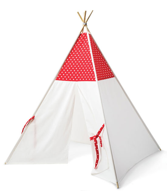 A white and red kids play tent