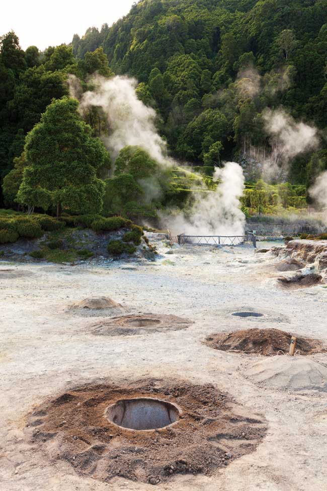 The hot springs at Furnas Lake in Azores, Portugal. 