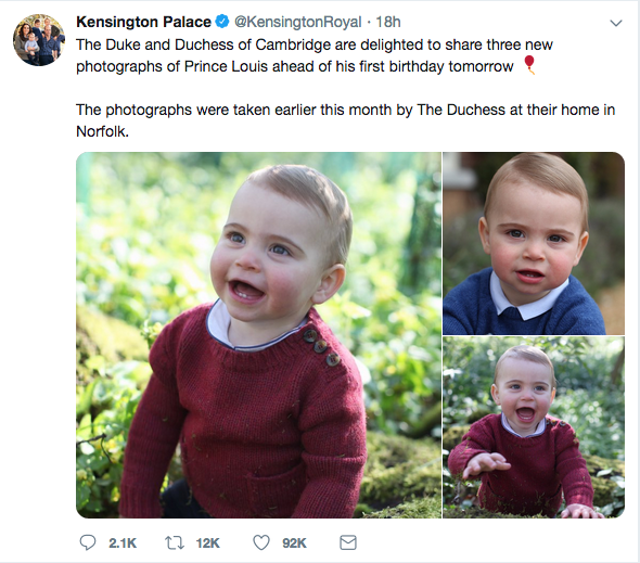 Photos of Prince Louis taken for his first birthday