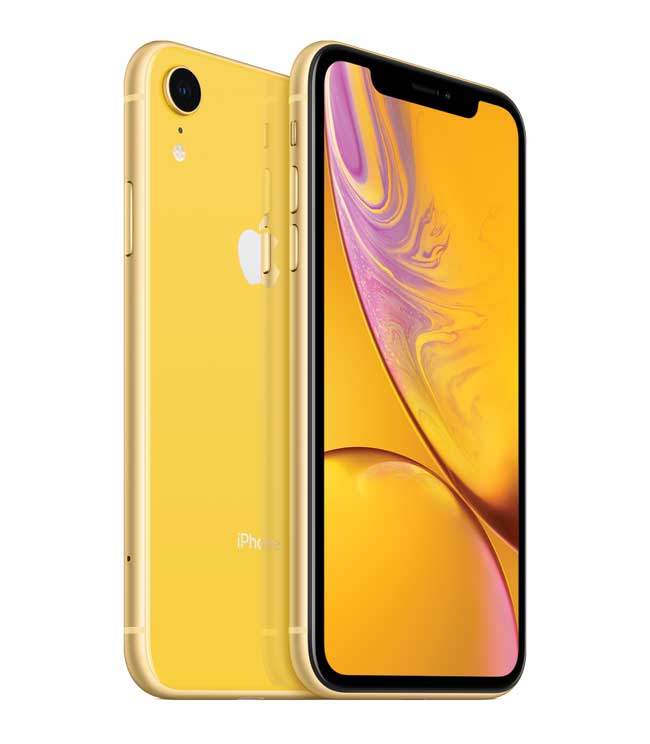 An iPhone in a yellow case. 
