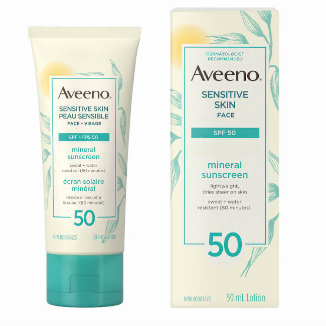 A picture of the Aveeno Sensitive Skin Face SPF 50.