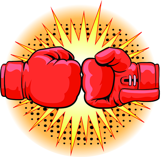 An Illustration of two red boxing gloves hitting each other.