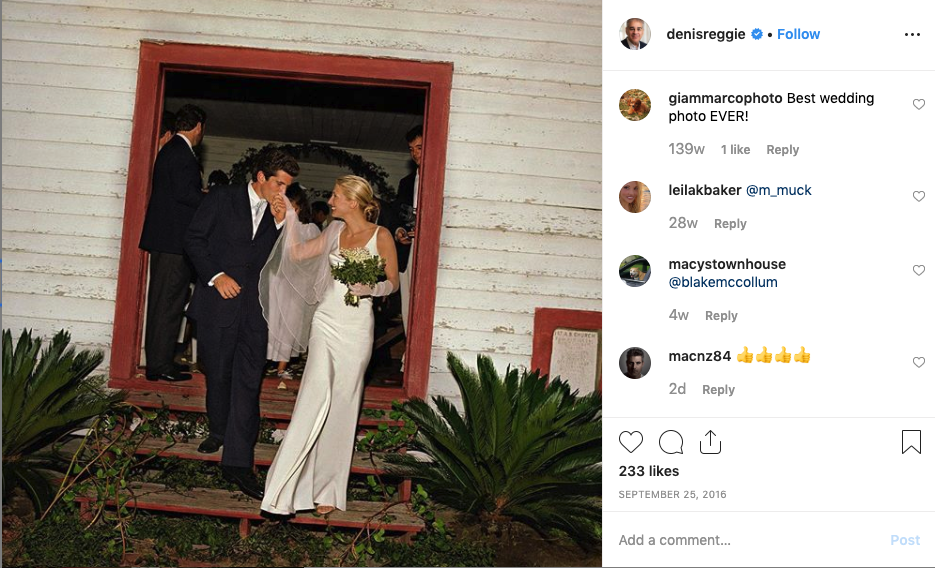 JFK Jr. kissing the hand of Carolyn Bessette-Kennedy as they leave the church following their wedding. 