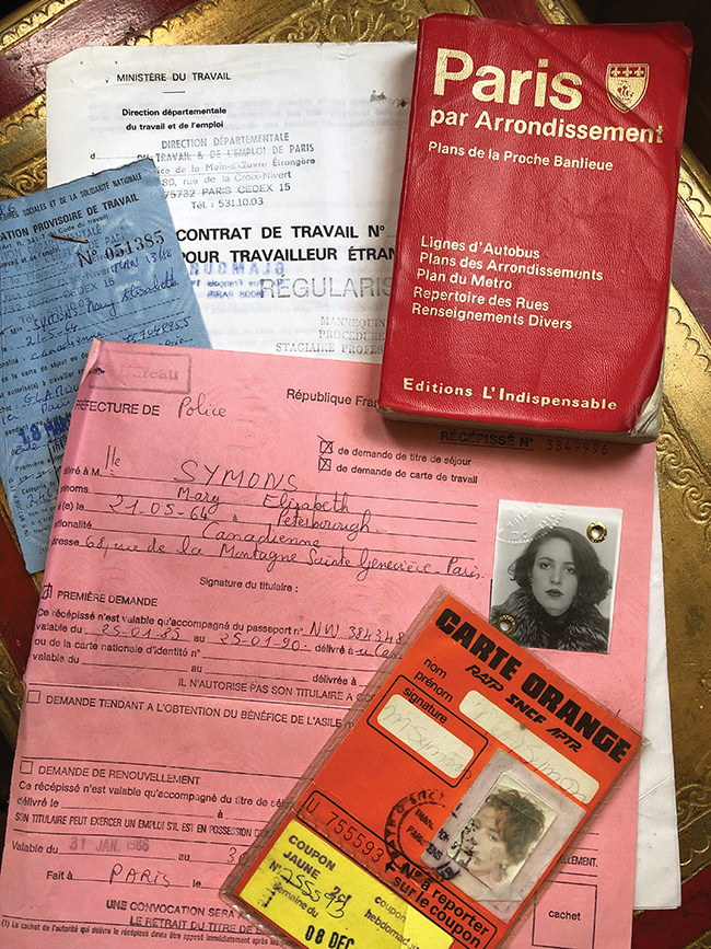 A photo of Mary Symons' working papers, Metro card and Plan de Paris.