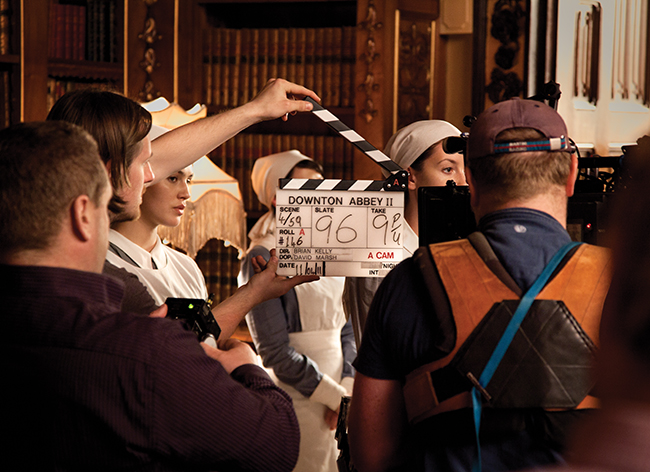 A behind the scenes photo of the filming during Season 2 of Downton Abbey.