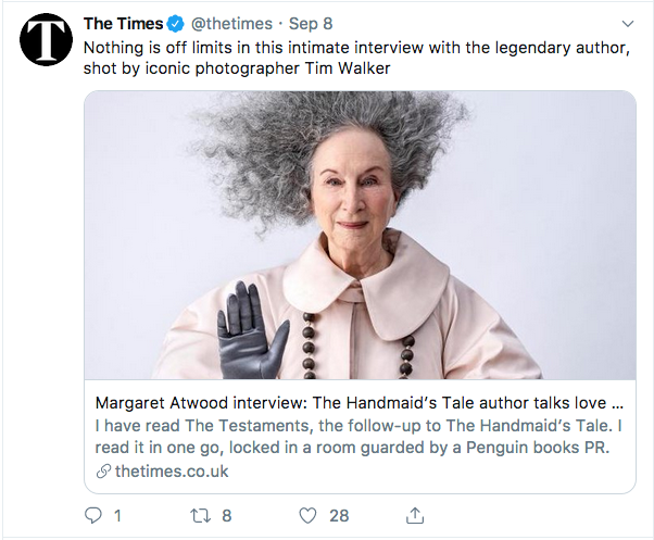Tweet featuring Canadian author Margaret Atwood