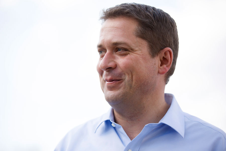 Conservative Party Leader Andrew Scheer smiles during a campaign stop on September 24, 2019 in Cambridge, Canada. Scheer is facing Prime Minister Justin Trudeau, who is embroiled in controversy after old photos of him in blackface surfaced last week. 