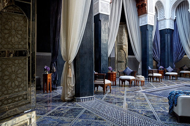 The lobby courtyard at the Royal Mansour Hotel. 