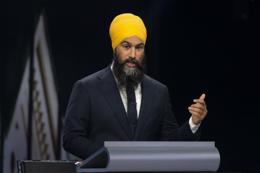 NDP leader Jagmeet Singh speaks during the Federal leaders debate in Gatineau, Que.
