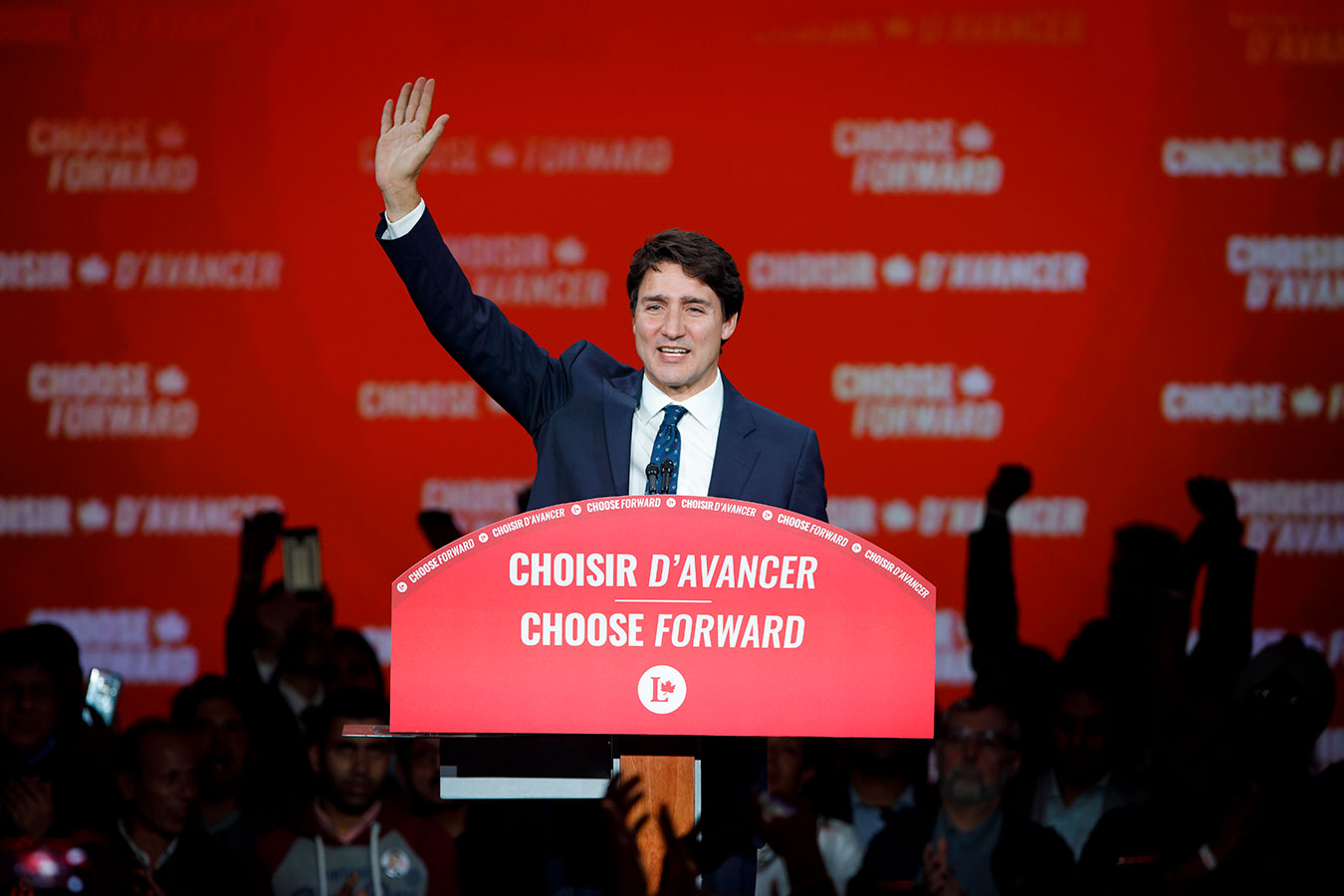 Liberal Leader and Canadian Prime Minister Justin Trudeau delivers his victory speech at his election night headquarters on October 21, 2019 in Montreal, Canada. Trudeau remains in power with a Minority Government. (Photo by Cole Burston/Getty Images)