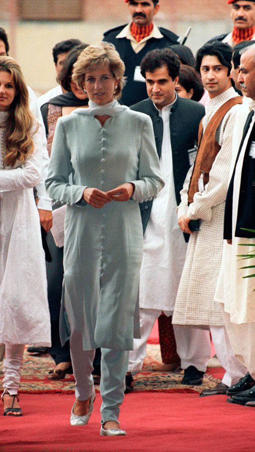 Diana Princess Of Wales arriving with Jemima Khan at the Shaukat Khanum Memorial Hospital in Lahore, Pakistan.