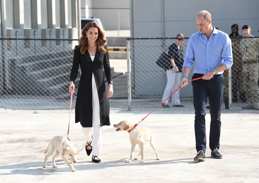 The Duke and Duchess of Cambridge visit an Army Canine Centre where the UK provides support to a programme that trains dogs to identify explosive devices.
