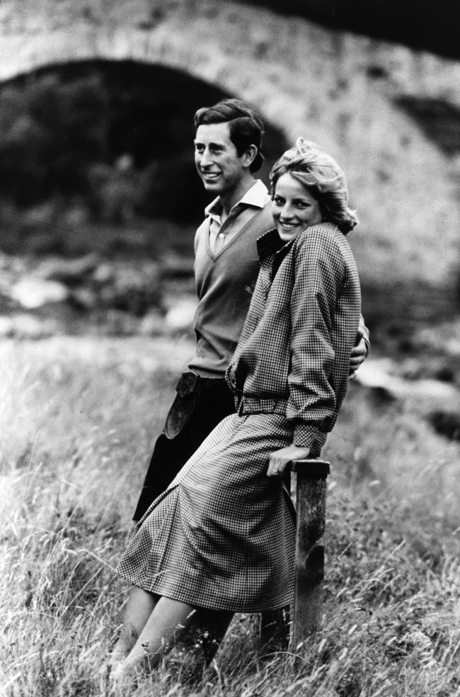 Charles, Prince of Wales, and Diana, Princess of Wales, (1961 - 1997) on the banks of the River Dee in the grounds of Balmoral Castle, Scotland whilst on their honeymoon.
