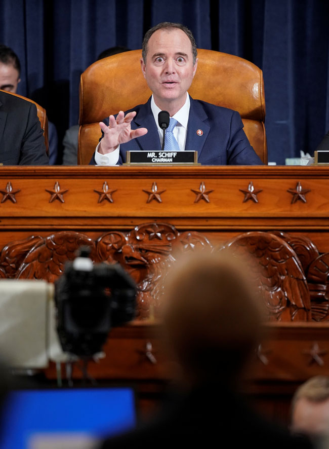 House Intelligence Committee Chairman Adam Schiff speaks during a hearing with witness U.S. Ambassador to Ukraine Marie Yovanovitch before the House Intelligence Committee in the Longworth House Office Building on Capitol Hill. 