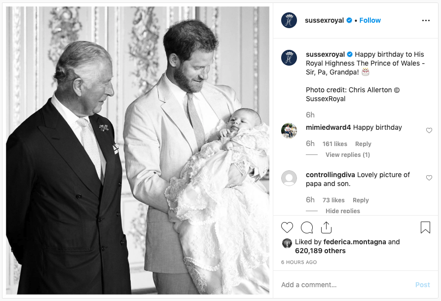 Prince Charles, Prince Harry and baby Archie. 