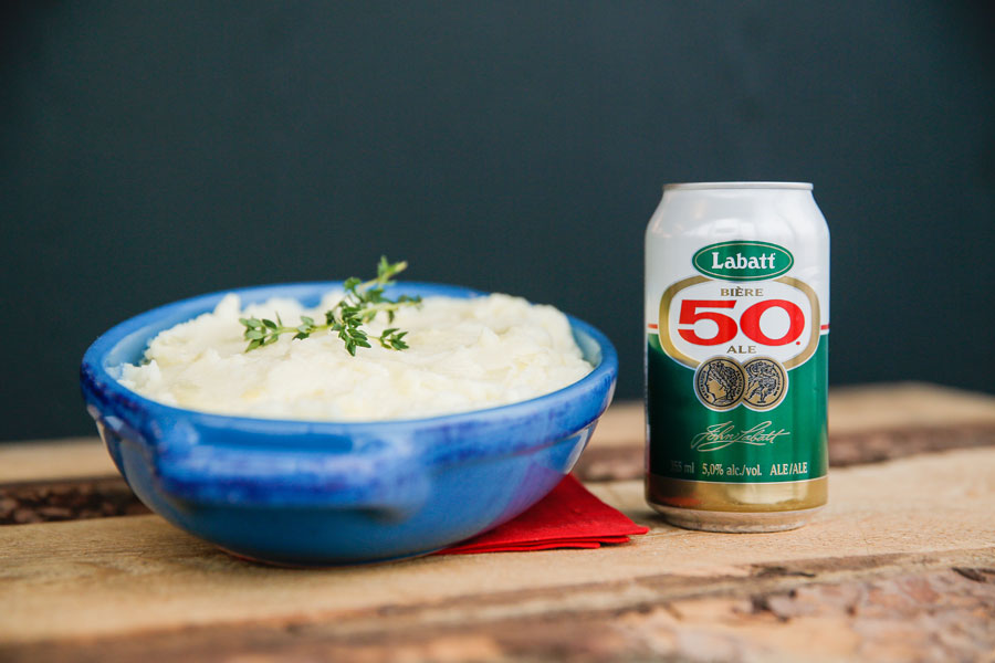 Mashed potatoes paired with Labatt beer