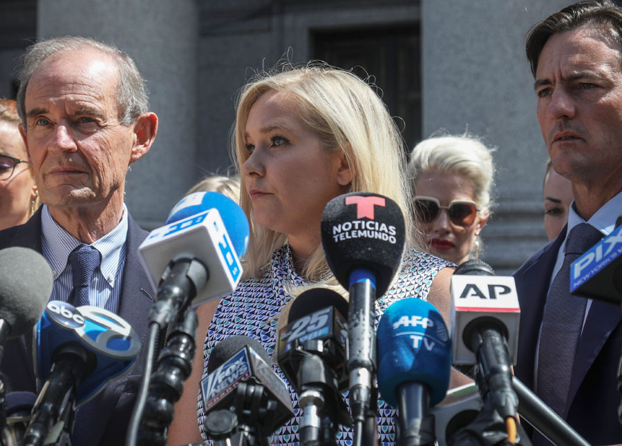 Virginia Roberts Giuffre calls on Prince Andrew to come clean during a news conference outside a Manhattan courthouse, where sexual assault claiments in the Jefferey Epstein case were invited to speak following the convicted following the convicted sex trafficker's jailhouse death.