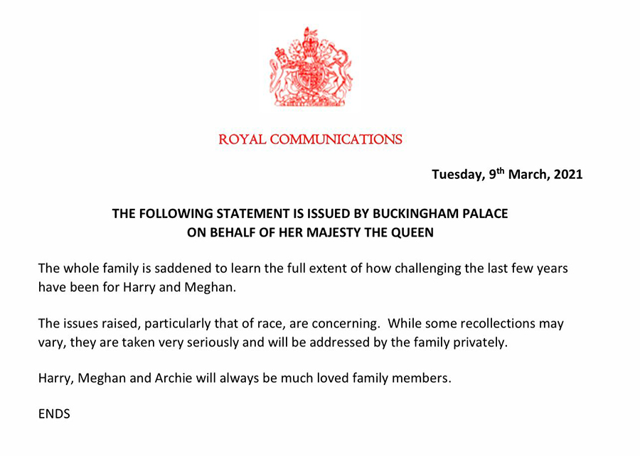 Royal statement